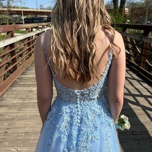 Blue Lace Prom Dress